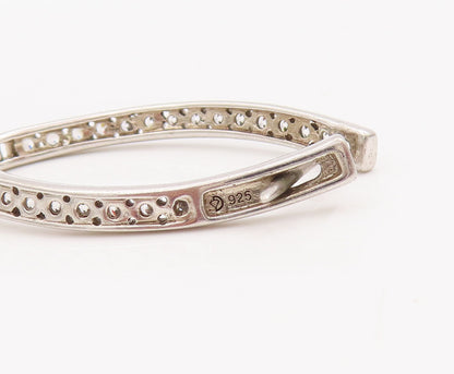 925 Sterling Silver Vintage Earrings Round CZ Beaded Band Oval Hoops  EG13013