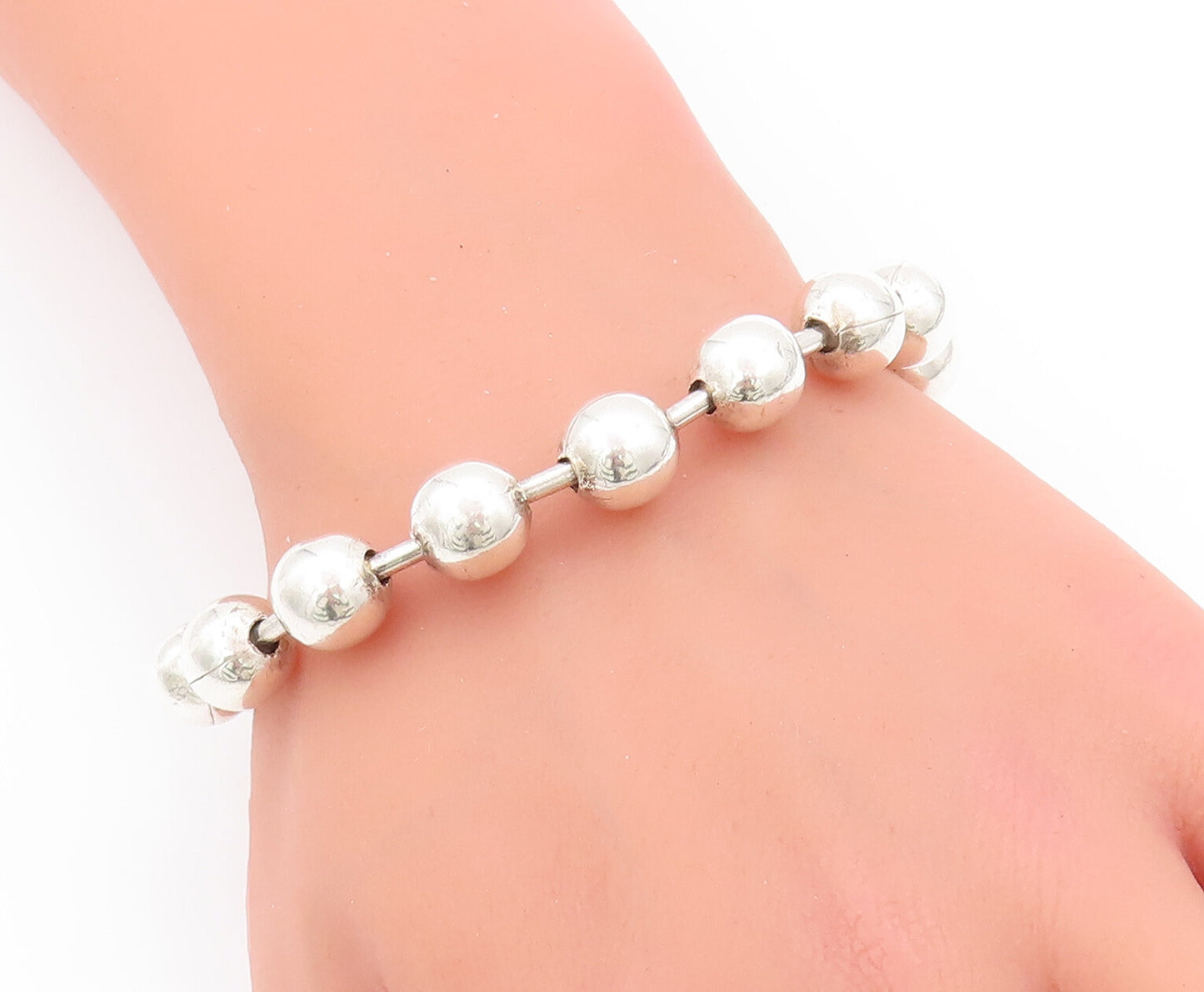 925 Sterling Silver Vintage Bracelet UNO DE 5O Solid Beads Toggle Lock  BT10349