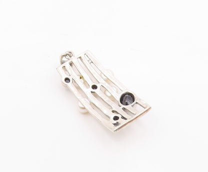 925 Silver  Vintage Cultured Pearls & Black Tourmaline Shiny Pendant  PT19610