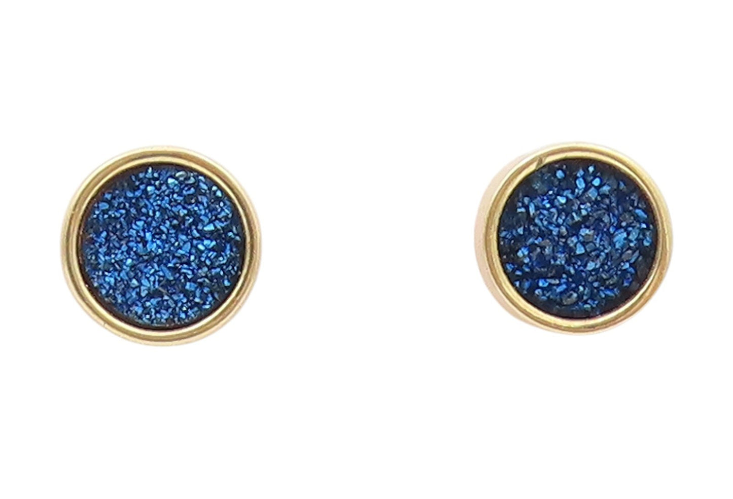 925 Sterling Silver Vintage Earrings Gold Plated Blue Drusy Quartz Stud  EG13880