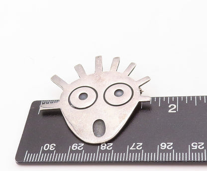 925 Sterling Silver Vintage Brooch Pin Boy In Surprise Carved Face  BP11294