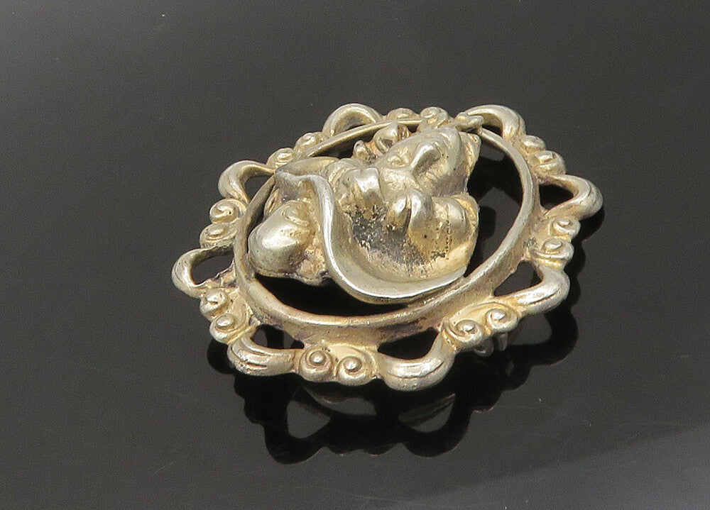 925 Sterling Silver  Vintage Antique Heavy Woman's Face Brooch Pin  BP8451