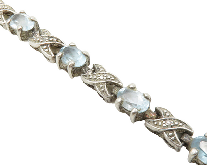 925 Silver   Vintage Genuine Diamonds & Blue Topaz XO Chain Bracelet  BT5121