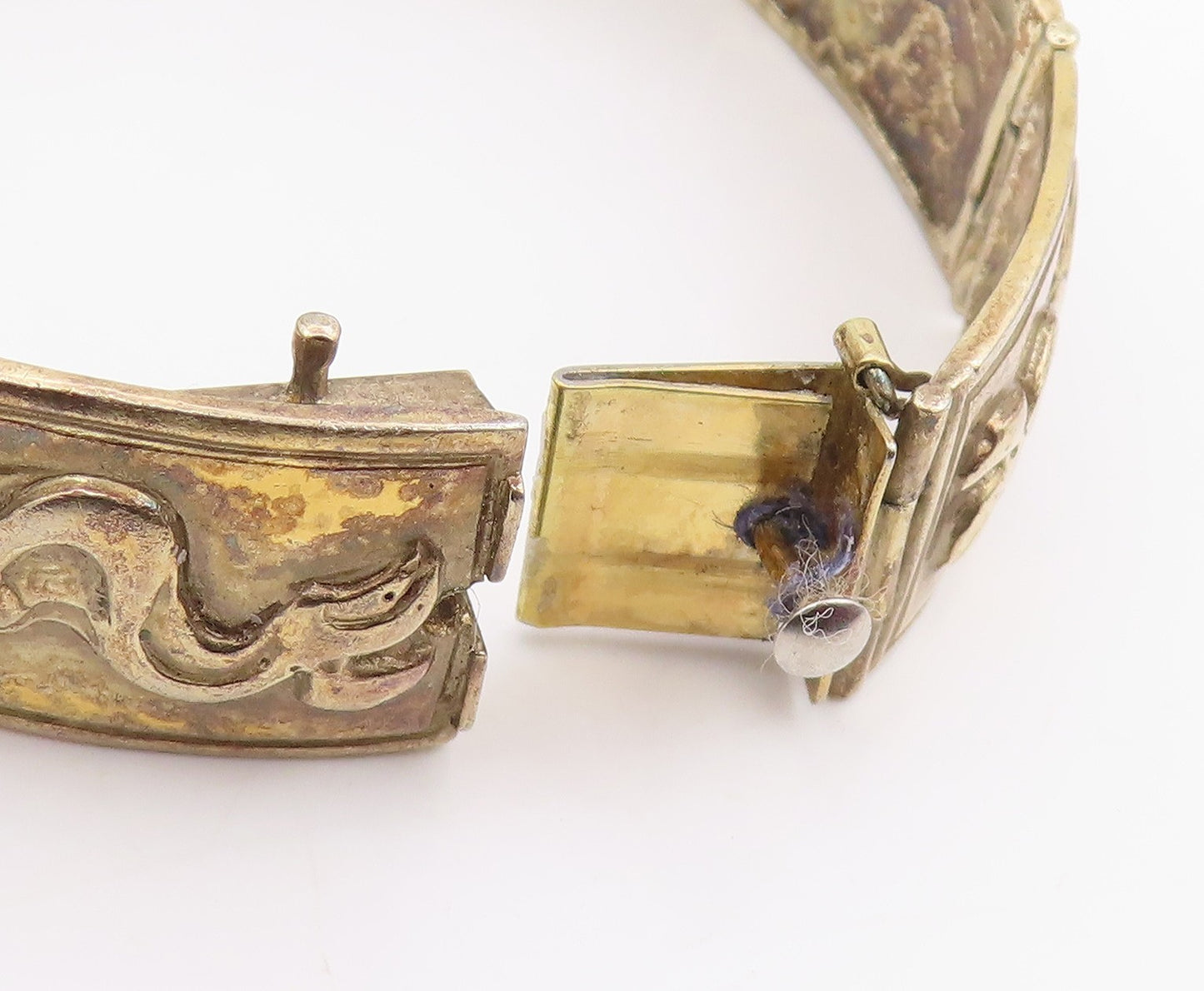 925 Sterling Silver Vintage Bracelet Gold Plated Storyteller Panel Link  BT11948
