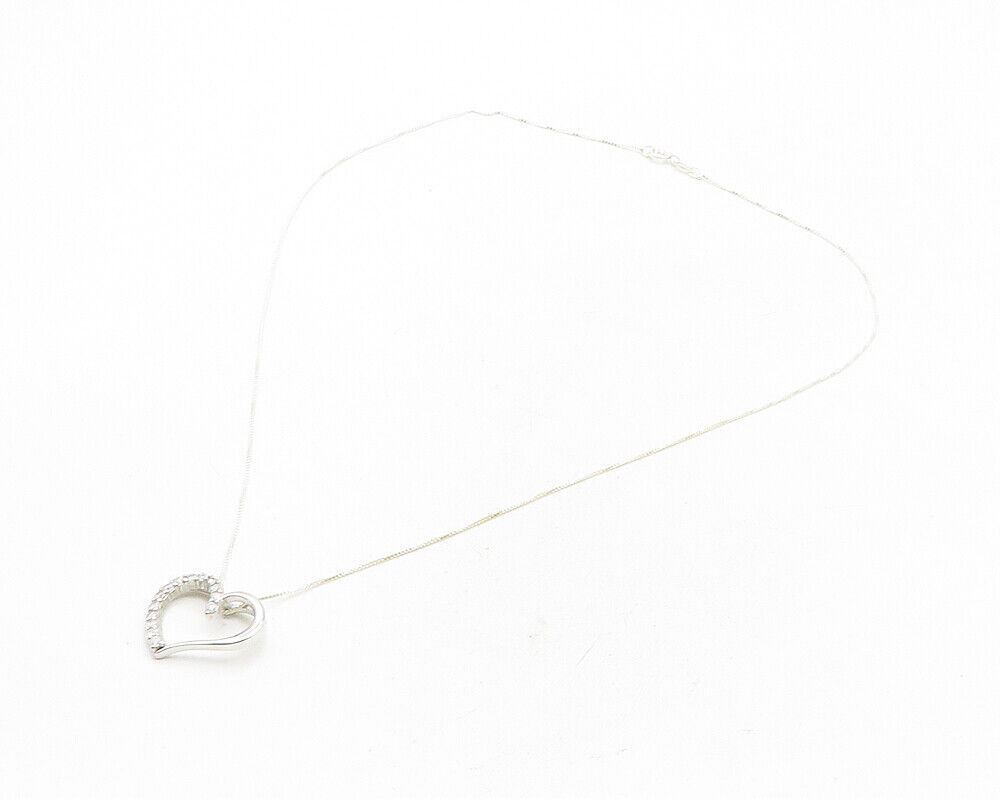 925 Sterling Silver  Genuine Diamonds Open Love Heart Chain Necklace  NE1936