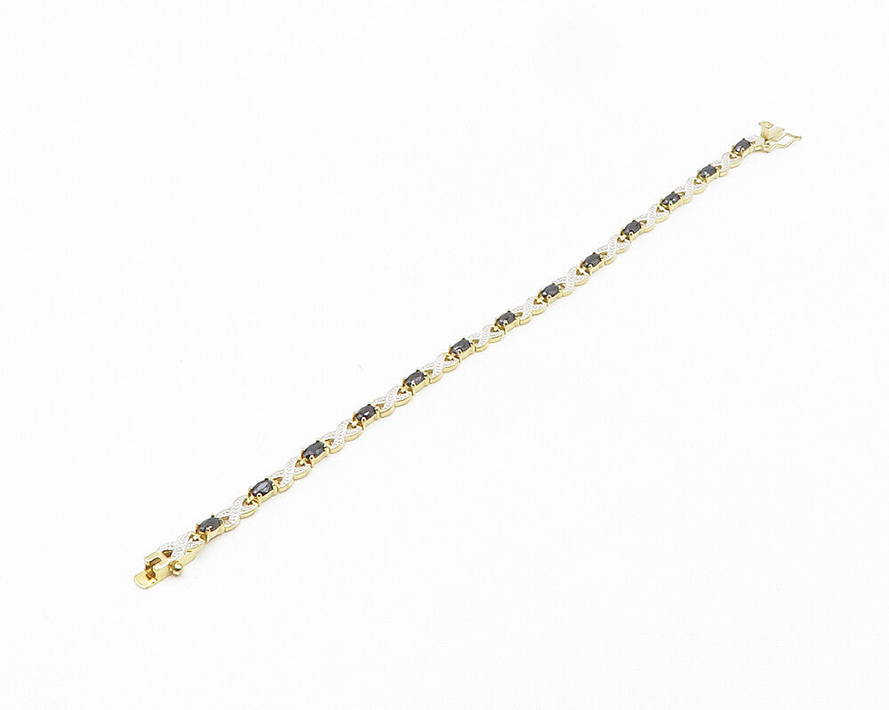 925 Sterling Silver  Sapphire Gold Plated Two Tone XO Chain Bracelet  BT7646