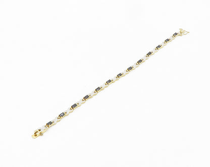 925 Sterling Silver  Sapphire Gold Plated Two Tone XO Chain Bracelet  BT7646