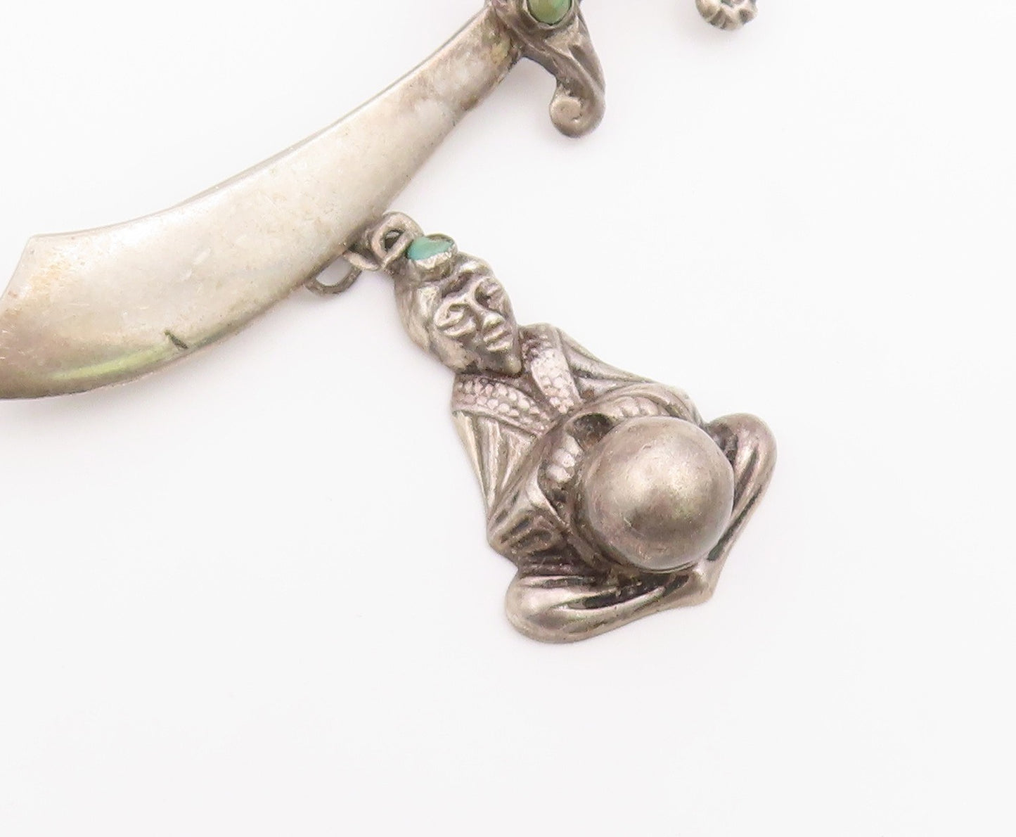 925 Sterling Silver Vintage Brooch Pin MEXICO Turquoise Fortune Teller  BP12608