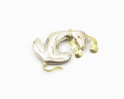 MEXICO 925 Sterling Silver  Vintage Shiny 2 Tone Dog Motif Brooch Pin  BP6904