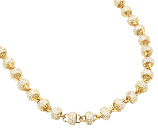 925 Sterling Silver Vintage Necklace Gold Plated CZ Cosmic Orb Chain  NE4931