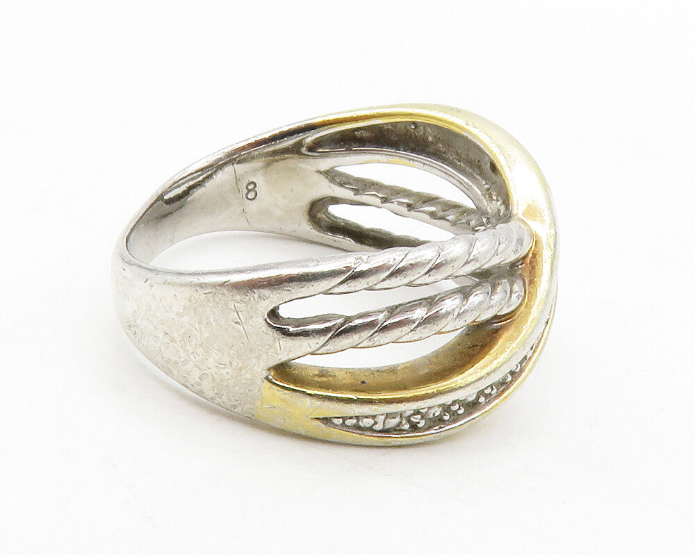 925 Silver  Vintage Genuine Diamonds Rope Twist Split Band Ring Sz 8  RG13364