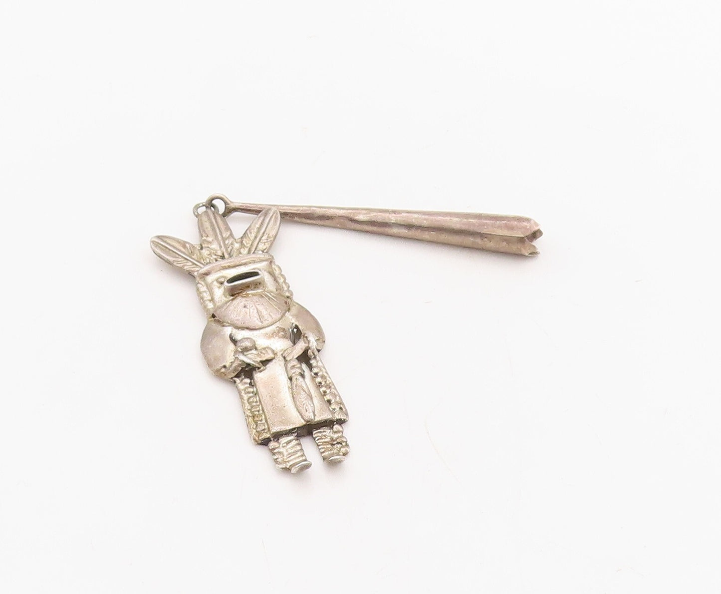 925 Sterling Silver Vintage Pendant NAVAJO Designer Carved Trible Man  PT23638