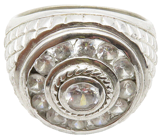 925 Sterling Silver  Vintage Cubic Zirconia Round Cocktail Ring Sz 10  RG13835