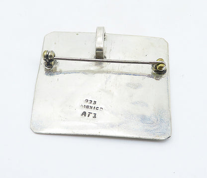 MEXICO 925 Sterling Silver  Vintage Teacher Etched Square Brooch Pin  BP2889