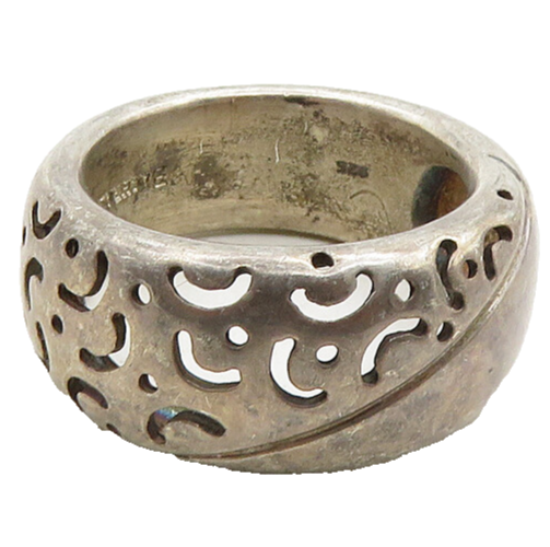 BACHRACH 925 Silver  Vintage Dark Tone Cutout Pattern Band Ring Sz 8  RG19619
