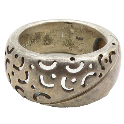 BACHRACH 925 Silver  Vintage Dark Tone Cutout Pattern Band Ring Sz 8  RG19619