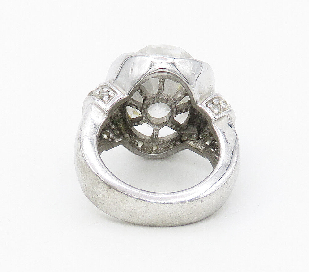 925 Sterling Silver  Faceted Cubic Zirconia Shiny Cocktail Ring Sz 6  RG16937