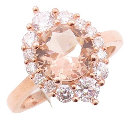 925 Sterling Silver Vintage Ring Rose Gold Plated Morganite & CZ  Sz 7  RG30074