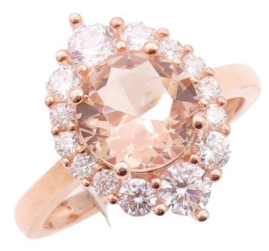 925 Sterling Silver Vintage Ring Rose Gold Plated Morganite & CZ  Sz 7  RG30074