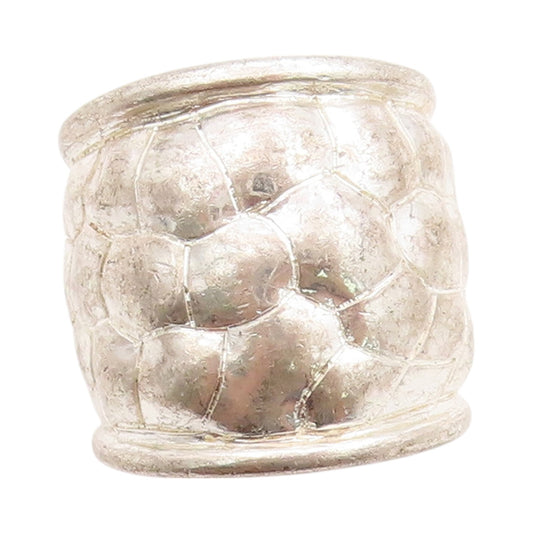 925 Sterling Silver Vintage Ring Broad Brutalist Carved Band  Sz 7  RG33302