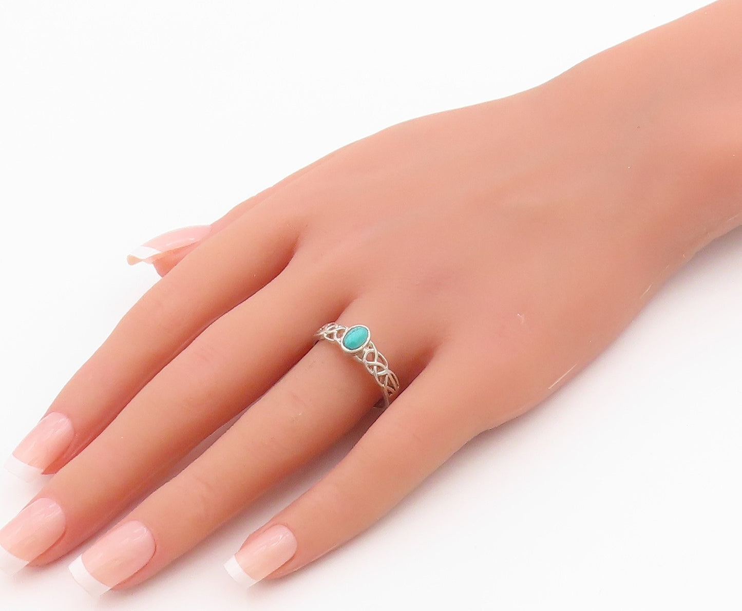 925 Sterling Silver Vintage Ring Oval Turquoise Celtic Knot Band  Sz 10  RG36289