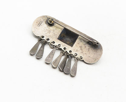 MEXICO 925 Sterling Silver  Vintage Antique Floral Dangling Brooch Pin  BP3487