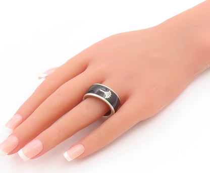 925 Sterling Silver Vintage Ring JOOP Enamel Gothic Wide Band  Sz 9.5  RG34711