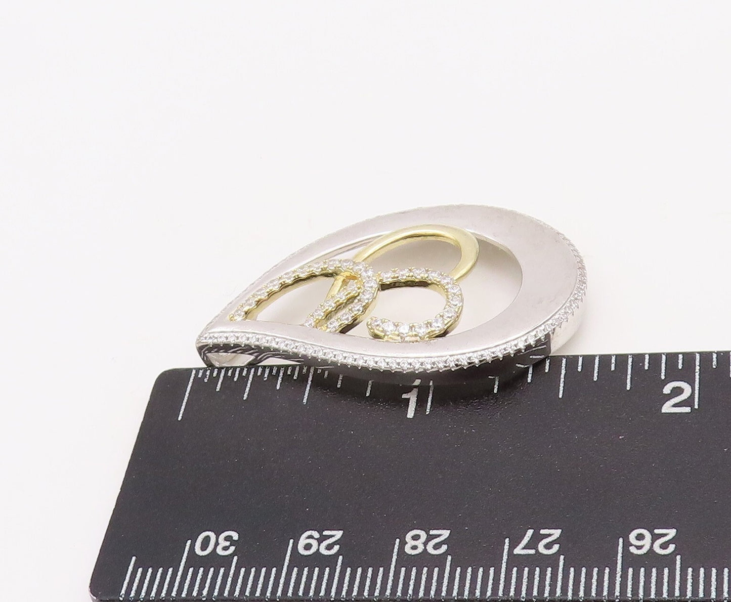 925 Sterling Silver Vintage Pendant Modernist Drop Cut CZ Inlay Design  PT23554