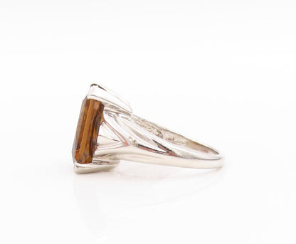 925 Sterling Silver Vintage Ring Smoky Quartz Solid Statement Band  Sz 8 RG33497