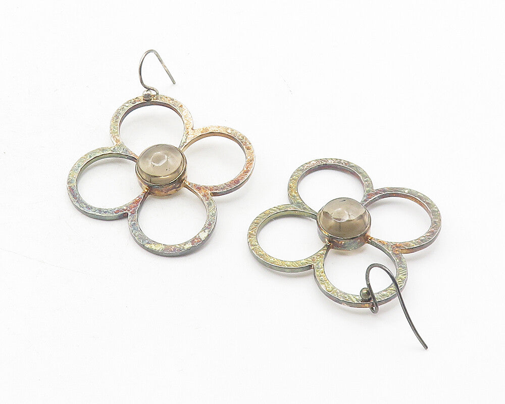 925 Sterling Silver  Vintage Cabochon Cut Topaz Flower Dangle Earrings  EG6212
