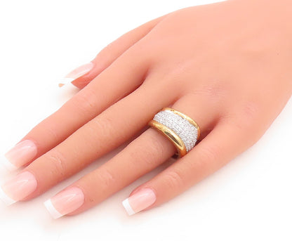 925 Sterling Silver Vintage Ring Gold Plated Bordered CZ Wave Inlay Sz 8 RG30097