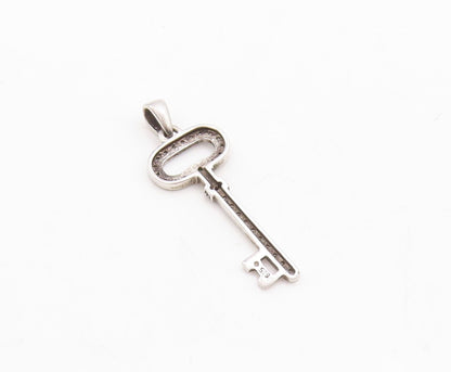 925 Sterling Silver Vintage Pendant Solid Cutout Diamonds Inlay Key  PT23704