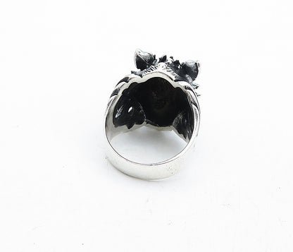 925 Sterling Silver  Vintage Sculpted Wolf's Head Cocktail Ring Sz 11.5 RG7001