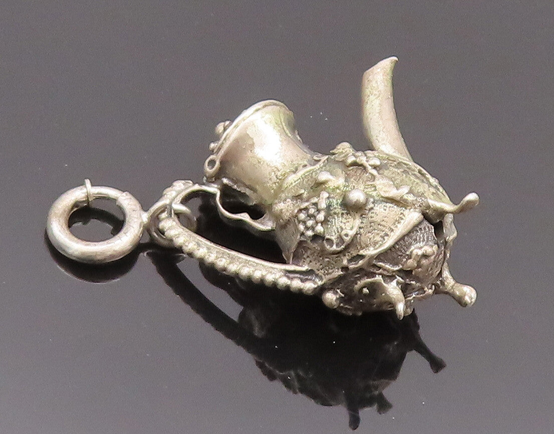 925 Sterling Silver Vintage Pendant Solid Swirly Floral Carved Water Jug PT22775