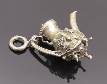 925 Sterling Silver Vintage Pendant Solid Swirly Floral Carved Water Jug PT22775