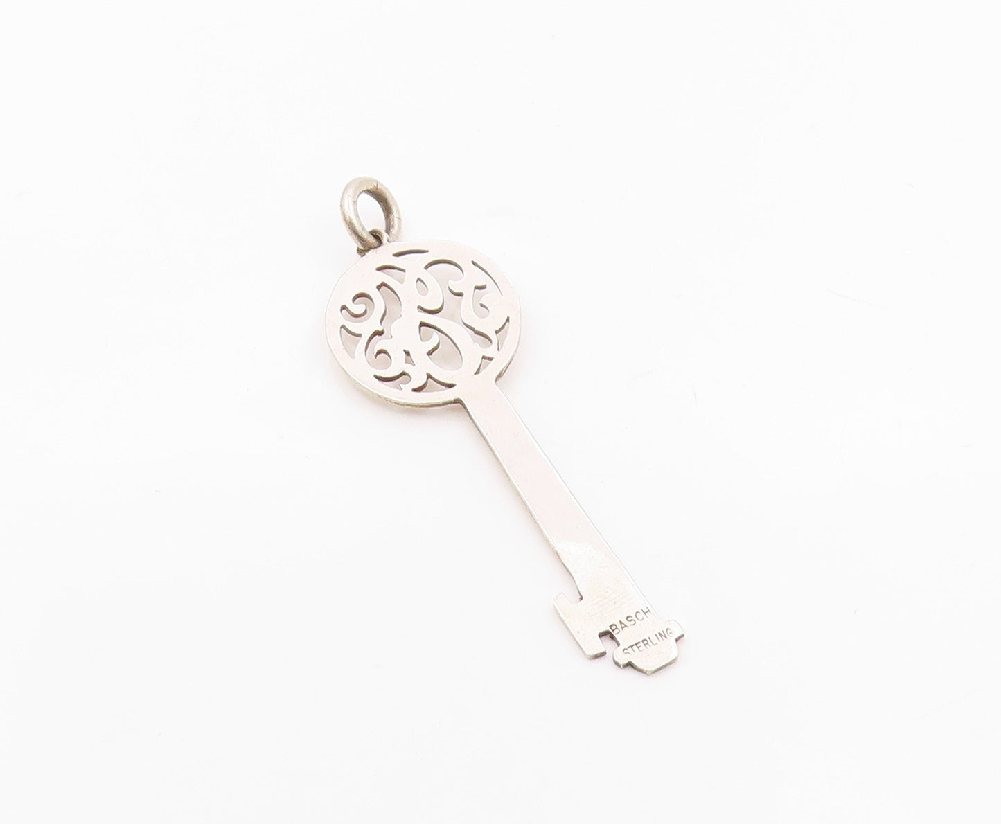JANE BASCH 925 Silver  Vintage Shiny Cutout Detail Key Motif Pendant  PT14593