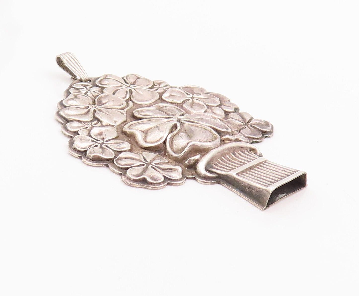 925 Sterling Silver Vintage Pendant REED & BARTON Carved Flower Bouquet  PT22900