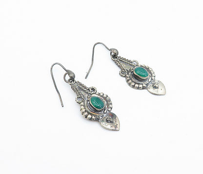925 Sterling Silver  Vintage Green Carnelian Love Heart Drop Earrings EG2071