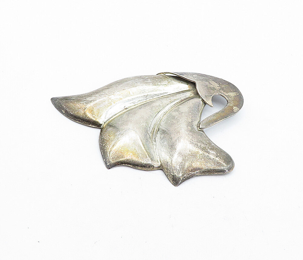 MEXICO 925 Sterling Silver  Vintage Shiny Dark Tone Flower Brooch Pin  BP1553