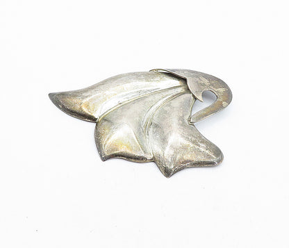 MEXICO 925 Sterling Silver  Vintage Shiny Dark Tone Flower Brooch Pin  BP1553