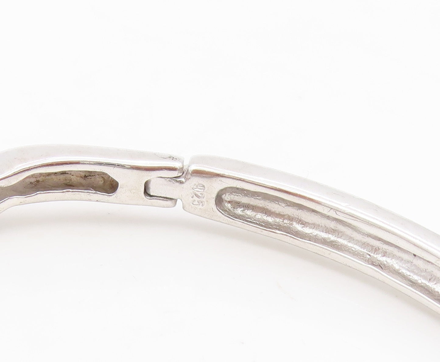 925 Sterling Silver Vintage Bracelet Red Garnet Twisting Ribbon Bangle  BT11605