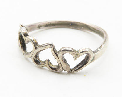925 Sterling Silver  Vintage Up & Down Love Hearts Band Ring Sz 7  RG11533