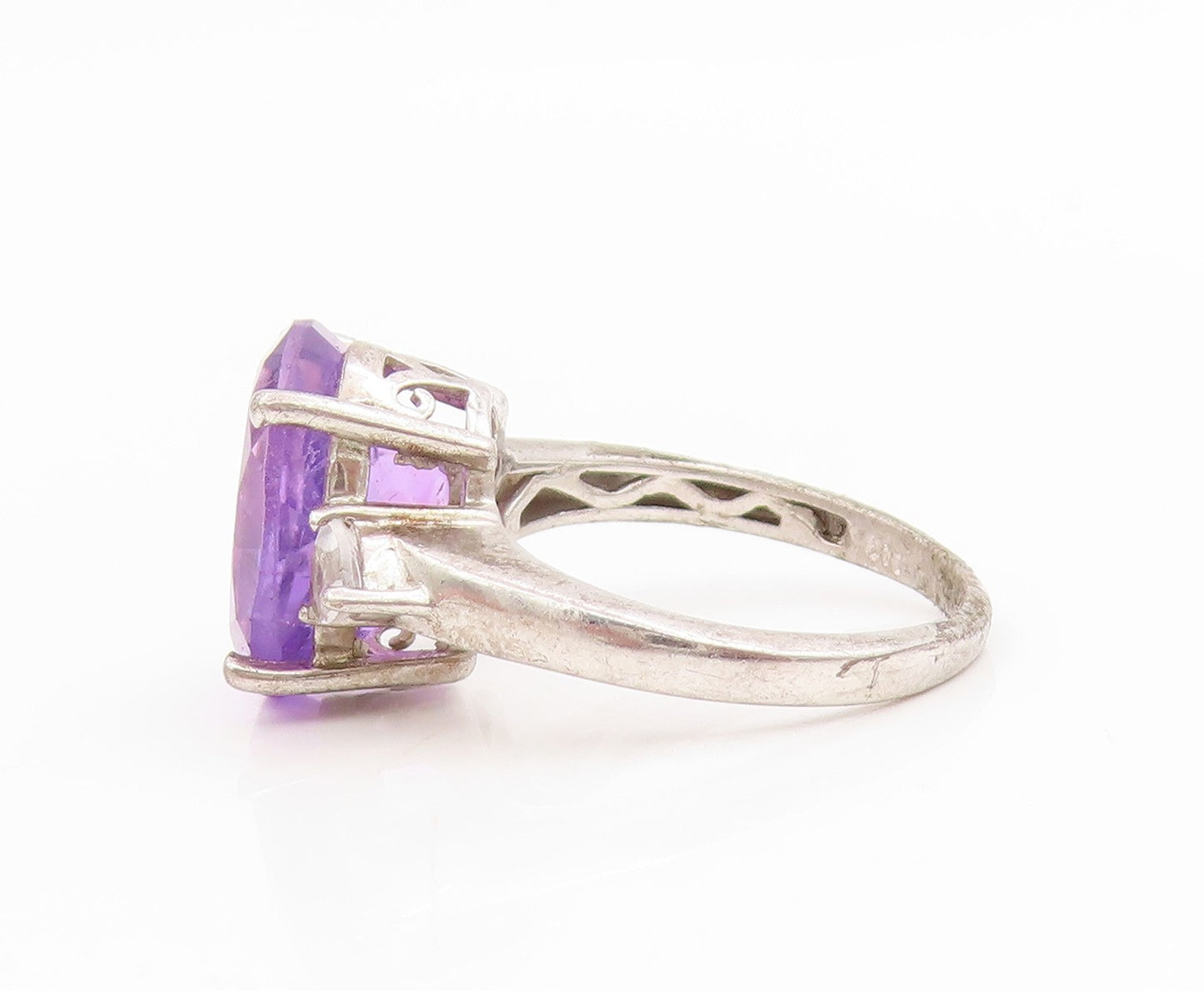 925 Sterling Silver Vintage Ring Oval Cut Amethyst & Topaz Band  Sz 7  RG34668