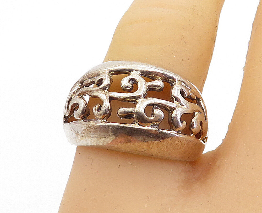 925 Sterling Silver  Vintage Shiny Open Swirl Vine Dome Band Ring Sz 8  RG5810