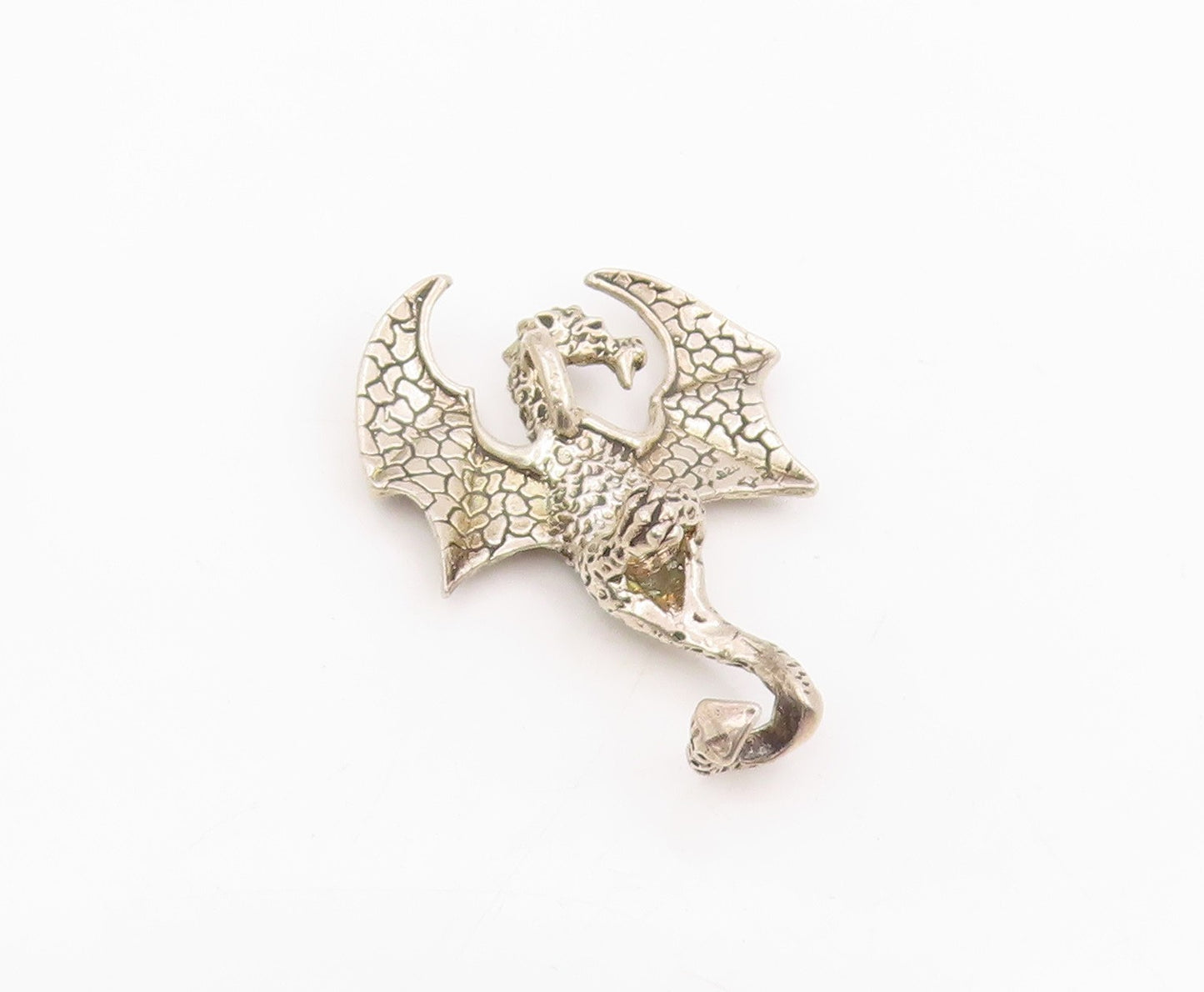 925 Sterling Silver Vintage Pendant Intricate Mythical Flying Dragon  PT25770