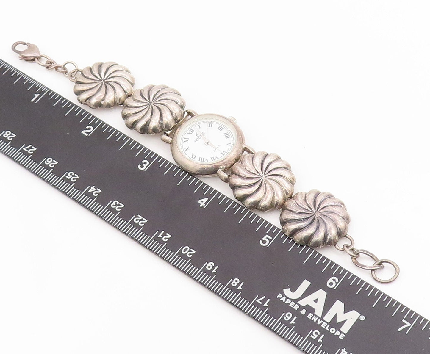 925 Sterling Silver Vintage Watch NAVAJO Dark Tone Floral Etched Band  TR3860