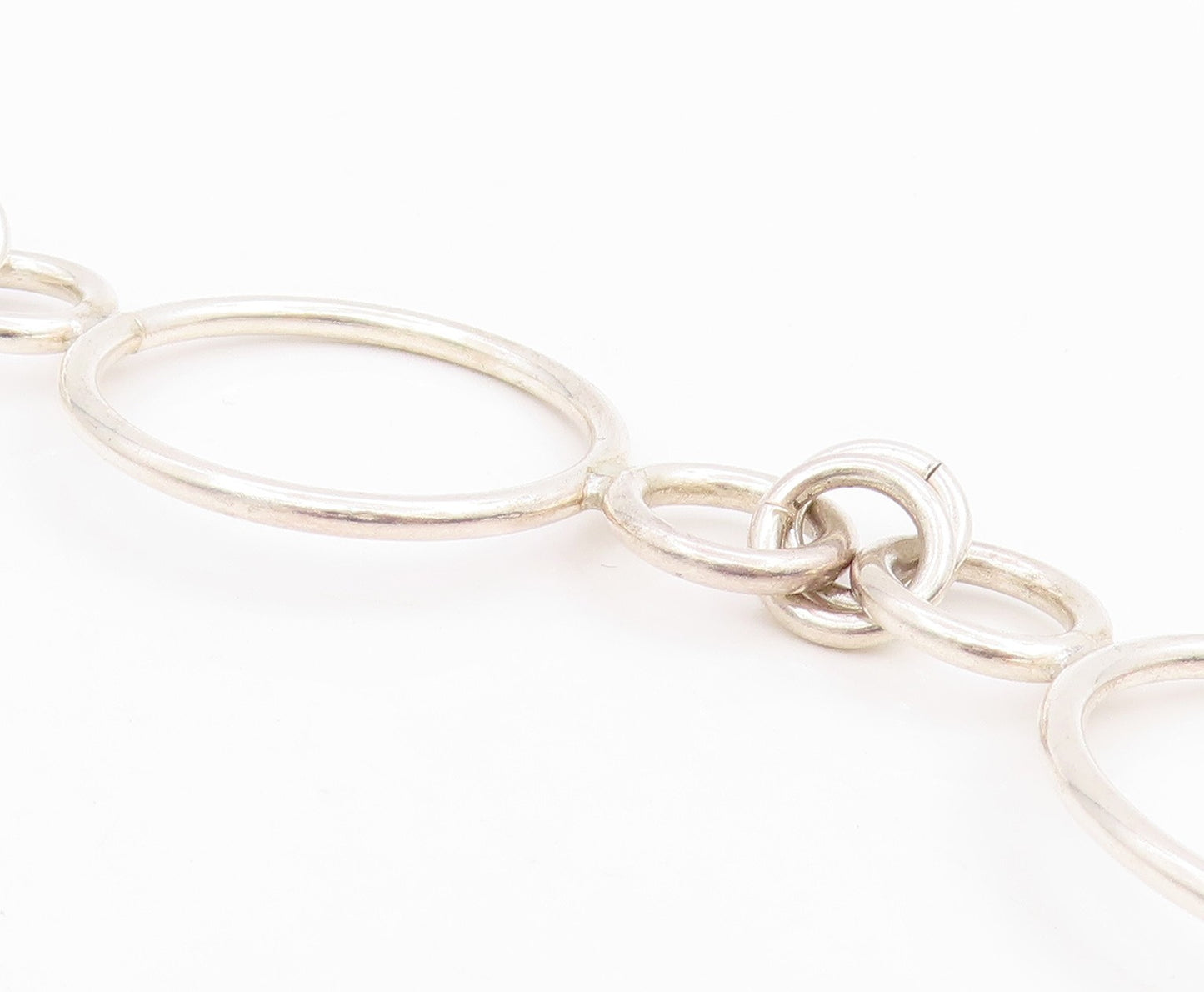 925 Sterling Silver Vintage Necklace Interlinking Hollow Circle Chain NE4737
