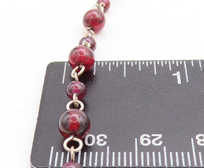925 Sterling Silver Vintage Red Topaz Ball Beaded Chain Necklace NE1127