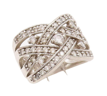 925 Sterling Silver Vintage Ring ESPO Cutout Designer Inlay CZ  Sz 7  RG28337