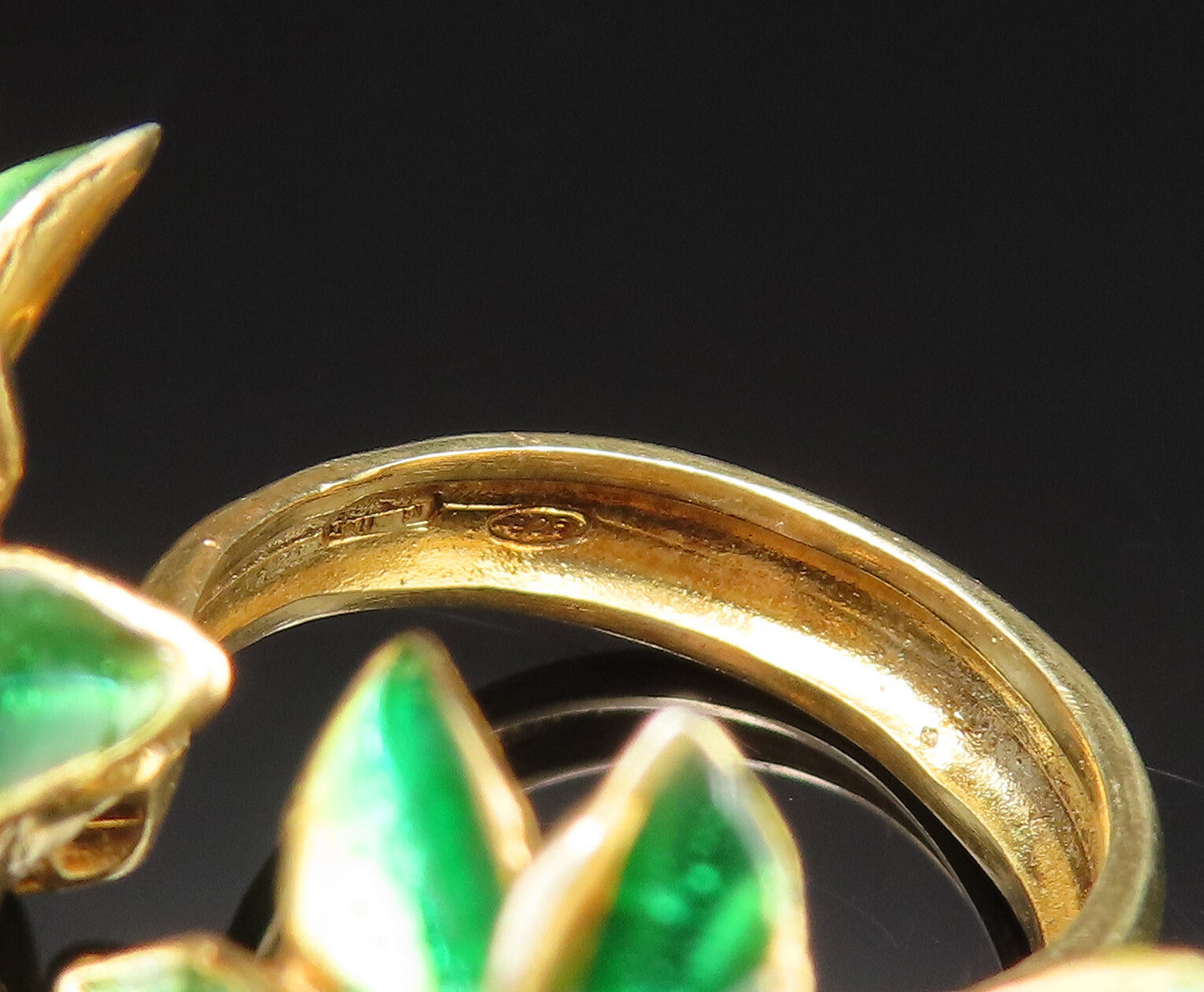 925 Sterling Silver Vintage Gold Plated Double Enamel Flower Ring Sz 7.5 RG25431